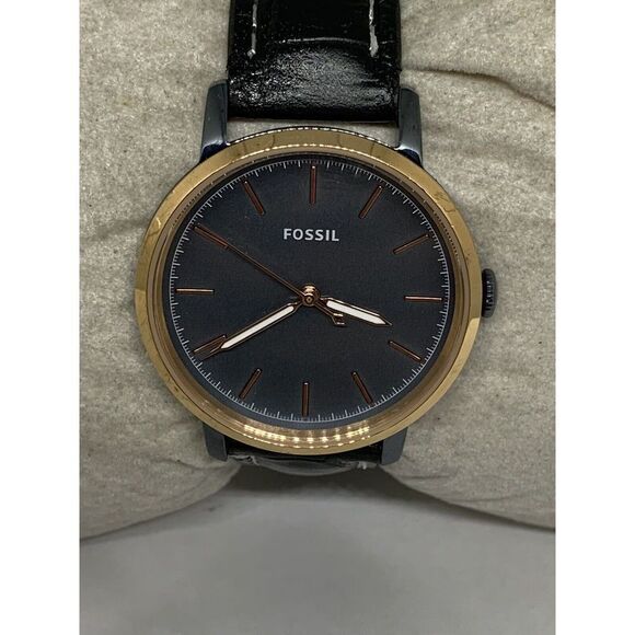 Fossil ES4312 Men's Black Leather Analog Grey Dial Quartz Wrist Watch JD450 - Picture 1 of 11